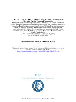 Appropriate Use Criteria for Cardiac Computed Tomography