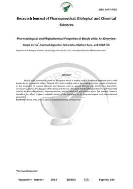 Pharmacological and Phytochemical Properties of Betula Utilis: an Overview