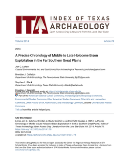 A Precise Chronology of Middle to Late Holocene Bison Exploitation in the Far Southern Great Plains