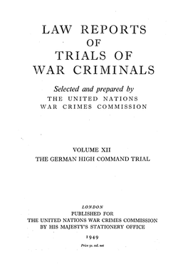 Law Reports of Trial of War Criminals, Volume XII