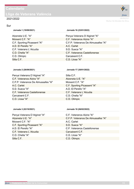 Lliga De Veterans València Calendario