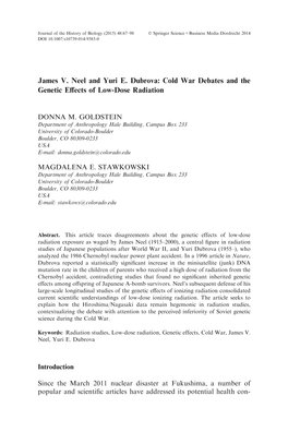 James V. Neel and Yuri E. Dubrova: Cold War Debates and the Genetic Effects of Low-Dose Radiation