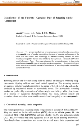 Manufacture of the Futuristic Castable Type of Screening Smoke Composition