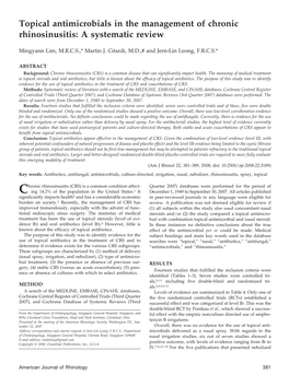 Topical Antimicrobials in the Management of Chronic Rhinosinusitis: a Systematic Review