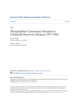 Phytoplankton Community Structure in Dardanelle Reservoir, Arkansas, 1975-1982 John D