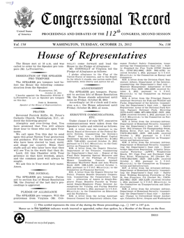 Congressional Record United States Th of America PROCEEDINGS and DEBATES of the 112 CONGRESS, SECOND SESSION