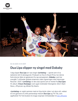 Dua Lipa Slipper Ny Singel Med Dababy