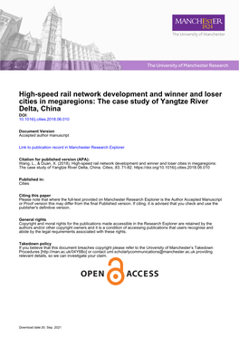 High-Speed Rail Network Development and Winner and Loser Cities in Megaregions: the Case Study of Yangtze River Delta, China DOI: 10.1016/J.Cities.2018.06.010