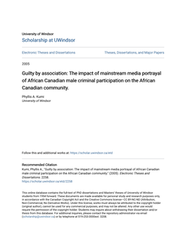 The Impact of Mainstream Media Portrayal of African Canadian Male Criminal Participation on the African Canadian Community