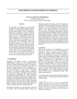 Using Machine Learning Techniques for Stylometry