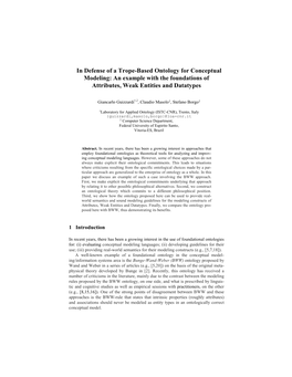 In Defense of a Trope-Based Ontology for Conceptual Modeling: an Example with the Foundations of Attributes, Weak Entities and Datatypes