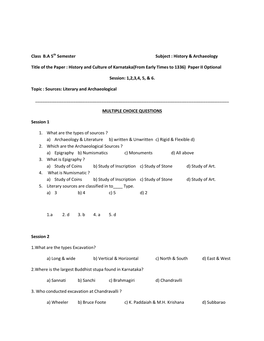 Class BA 5Th Semester Subject : History & Archaeology Title of The