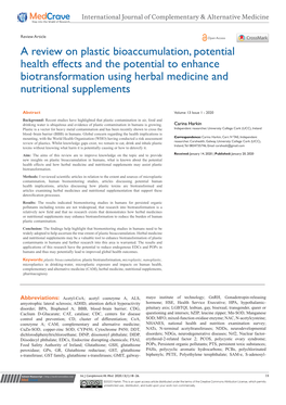 A Review on Plastic Bioaccumulation, Potential Health Effects and the Potential to Enhance Biotransformation Using Herbal Medicine and Nutritional Supplements