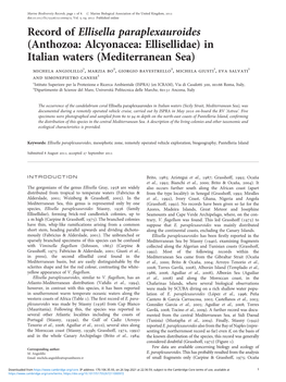 Record of Ellisella Paraplexauroides (Anthozoa: Alcyonacea: Ellisellidae