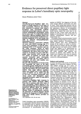 Evidence for Preserved Direct Pupillary Light Response in Leber's Hereditary Optic Neuropathy 443