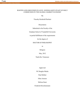 ROOTED and GROUNDED in LOVE: JOINING GOD's FEAST of HOLY COMMUNION in the GLOBAL MARKET ECONOMY by Timothy Reinhold Eberhart D