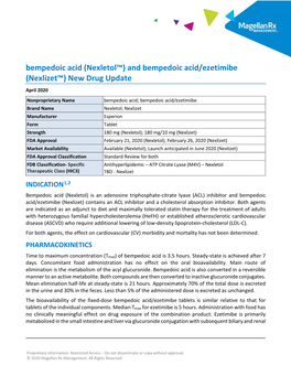 And Bempedoic Acid/Ezetimibe (Nexlizet™) New Drug Update