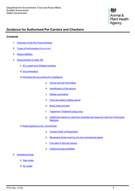 Guidance for Authorised Pet Carriers and Checkers