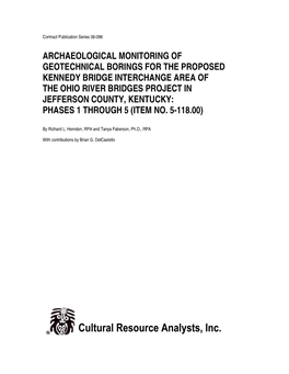 Archaeological Monitoring of Geotechnical Borings for Ohio