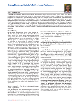 Energy Banking with India1 : Path of Least Resistance