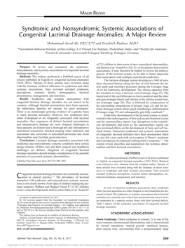 Syndromic and Nonsyndromic Systemic Associations of Congenital Lacrimal Drainage Anomalies: a Major Review