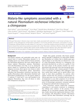 Malaria-Like Symptoms Associated with a Natural Plasmodium Reichenowi Infection in a Chimpanzee