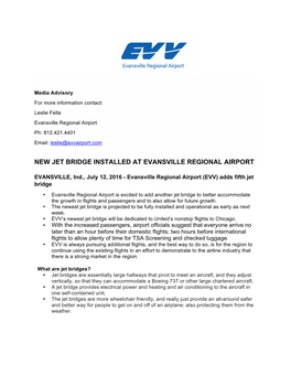 New Jet Bridge Installed at Evansville Regional Airport