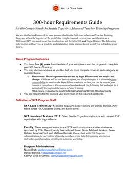 300-Hour Requirements Guide for the Completion of the Seattle Yoga Arts Advanced Teacher Training Program