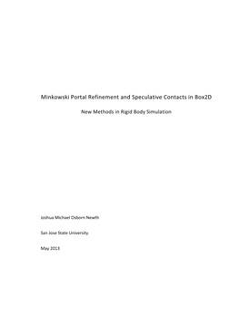 Minkowski Portal Refinement and Speculative Contacts in Box2d