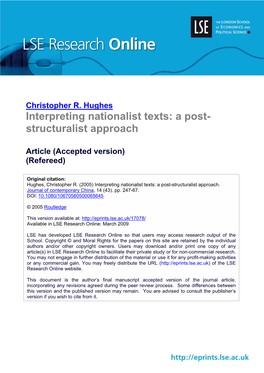 Interpreting Nationalist Texts: a Post- Structuralist Approach