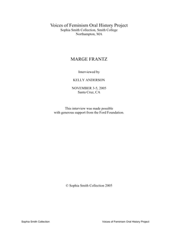 Voices of Feminism Oral History Project: Frantz, Margaret