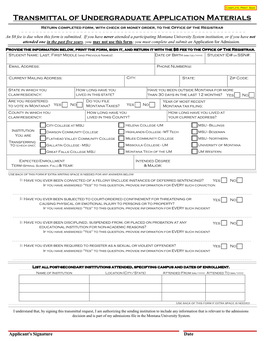 Montana University System Transmittal Form 2015