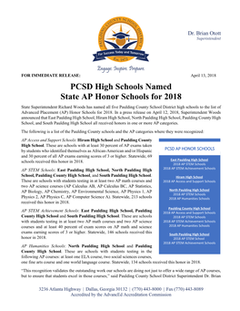 PCSD High Schools Named State AP Honor Schools for 2018