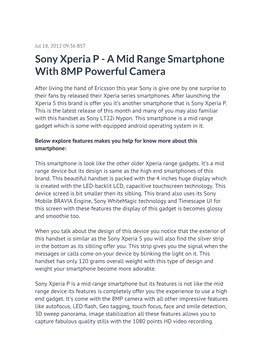 Sony Xperia P - a Mid Range Smartphone with 8MP Powerful Camera