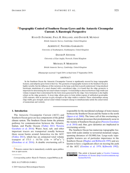 Topographic Control of Southern Ocean Gyres and the Antarctic Circumpolar Current: a Barotropic Perspective