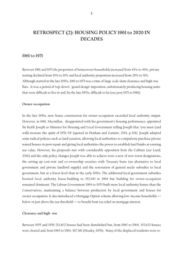 RETROSPECT (2): HOUSING POLICY 1961 to 2020 in DECADES