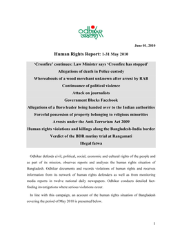 Human Rights Report: 1-31 May 2010