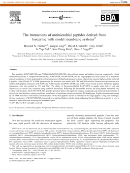 The Interactions of Antimicrobial Peptides Derived from Lysozyme with Model Membrane Systemsb