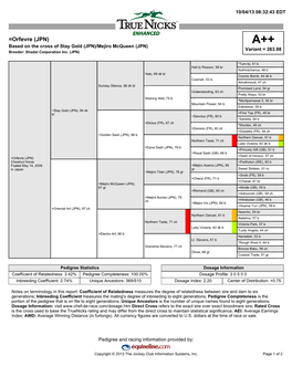 =Orfevre (JPN) A++ Based on the Cross of Stay Gold (JPN)/Mejiro Mcqueen (JPN) Variant = 263.98 Breeder: Shadai Corporation Inc