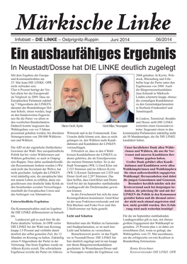 Ein Ausbaufähiges Ergebnis in Neustadt/Dosse Hat DIE LINKE Deutlich Zugelegt Mit Dem Ergebnis Der Europa- 2008 Gehalten