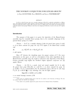 THE NOVIKOV CONJECTURE for LINEAR GROUPS � �� by ERIK GUENTNER, NIGEL HIGSON, and SHMUEL WEINBERGER