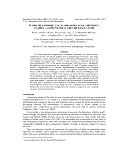 Floristic Composition of Jahangirnagar University Campus - a Semi-Natural Area of Bangladesh