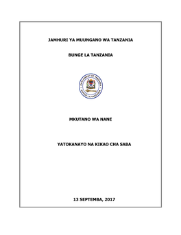 Jamhuri Ya Muungano Wa Tanzania Bunge La Tanzania