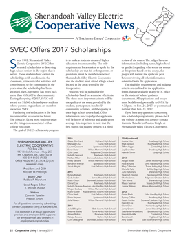 Cooperative News AUGUSTA SVEC Offers 2017 Scholarships