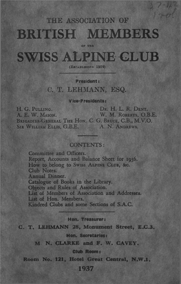 1937 Association of British Members of the Swiss Alpine Club Mmm- Mmmm 1937 Officers: President: C