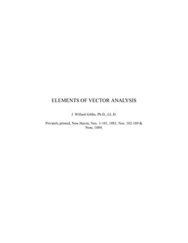 Elements of Vector Analysis