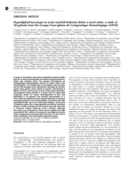 ORIGINAL ARTICLE Hyperdiploid Karyotypes in Acute Myeloid