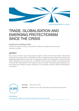 Trade, Globalisation and Emerging Protectionism Since the Crisis