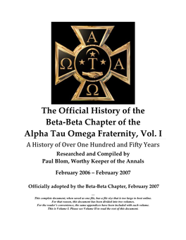 The Official History of the Beta-Beta Chapter of the Alpha Tau Omega Fraternity, Vol. I