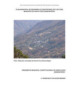 Plan Municipal De Desarrollo Sustentable 2011-2013 Del Municipio De Santa Cruz Zenzontepec